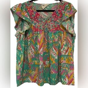 Savanna Jane Boho Swing Blouse Abstract Pastel Print Flutter‎ Sleeves Size 1X